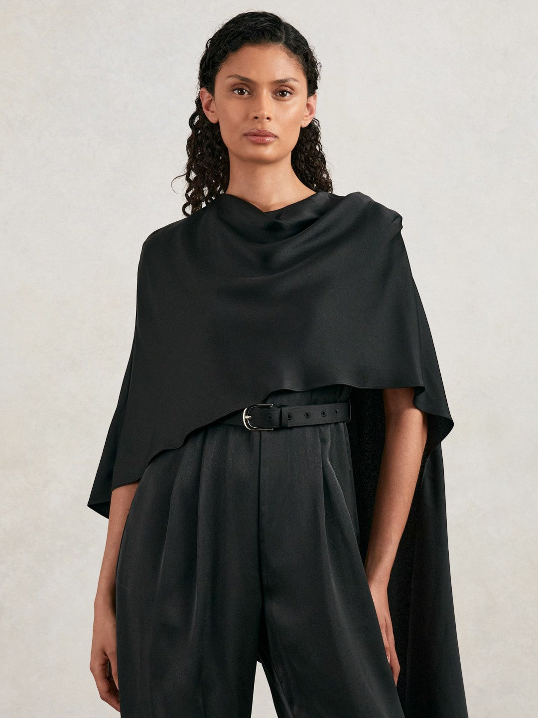 Reiss Best Seller - Halston Crepe Wide Leg Cape Jumpsuit in Black