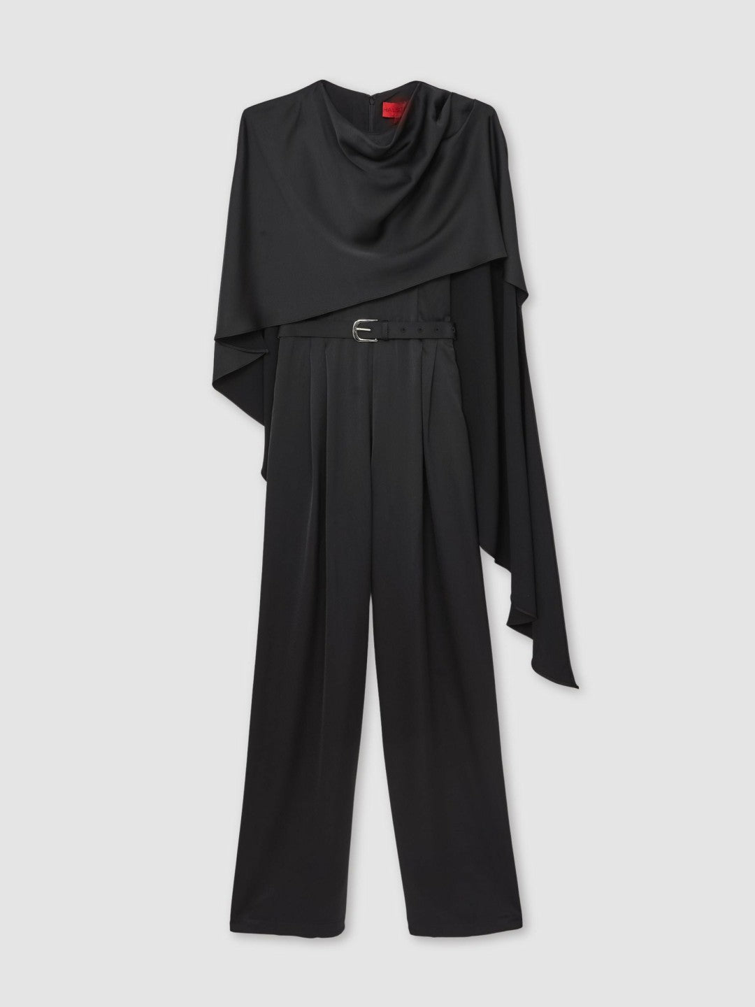 Reiss Best Seller - Halston Crepe Wide Leg Cape Jumpsuit in Black