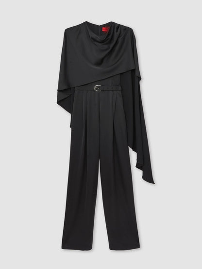 Reiss Best Seller - Halston Crepe Wide Leg Cape Jumpsuit in Black