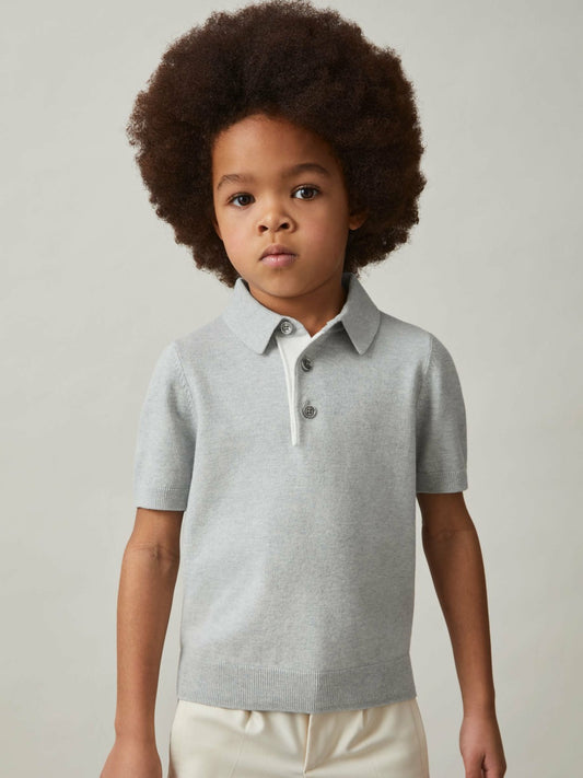 Reiss 9-13 yrs Contrast Placket Polo Shirt With Cotton in Washed Sage