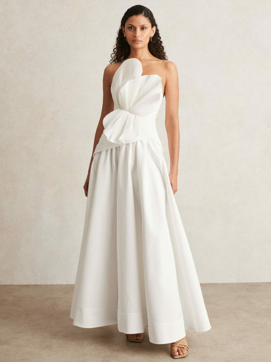 Reiss Deal - Acler Ivory Plissé Fan Strapless Maxi Dress in Ivory