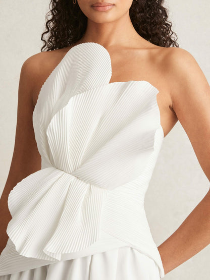 Reiss Deal - Acler Ivory Plissé Fan Strapless Maxi Dress in Ivory