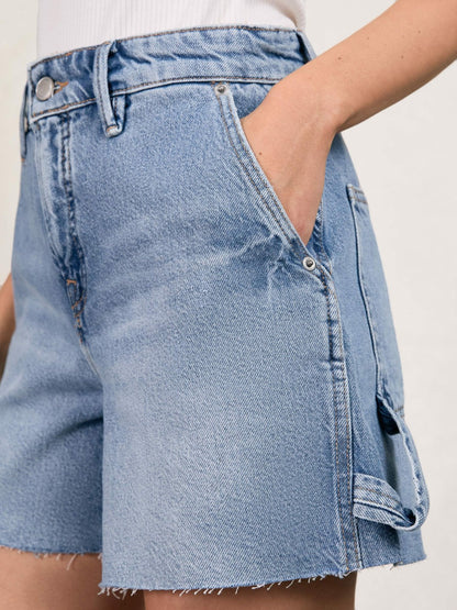 Reiss Savings - 90S Long 100% Cotton Shorts in Indigo Blue