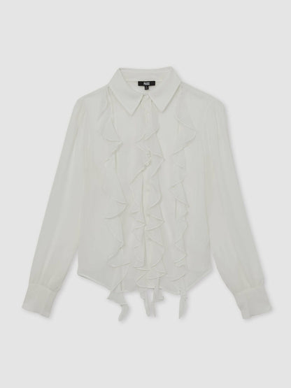 Reiss Sale - Paige Silk Georgette Ruffle Trim Shirt in White