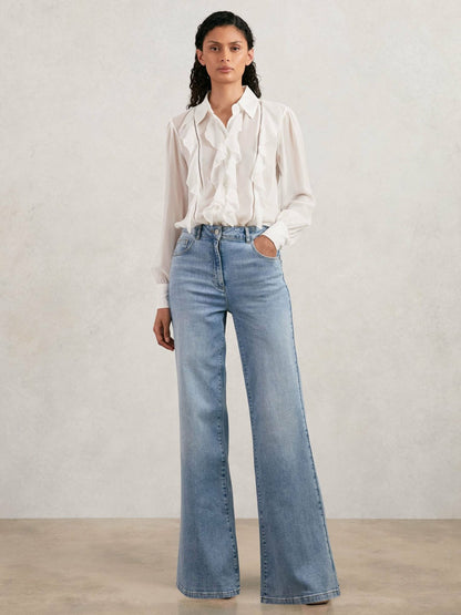 Reiss Sale - Paige Silk Georgette Ruffle Trim Shirt in White