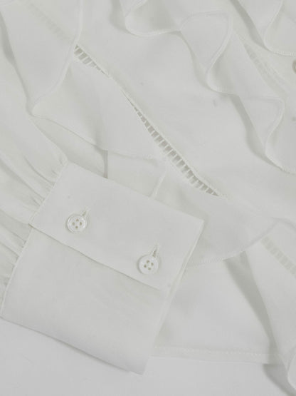 Reiss Sale - Paige Silk Georgette Ruffle Trim Shirt in White