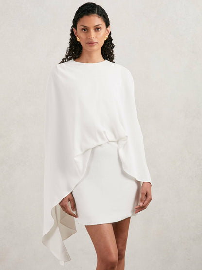 Reiss Value - Halston Mini Ivory Asymmetric Cape Dress in Ivory