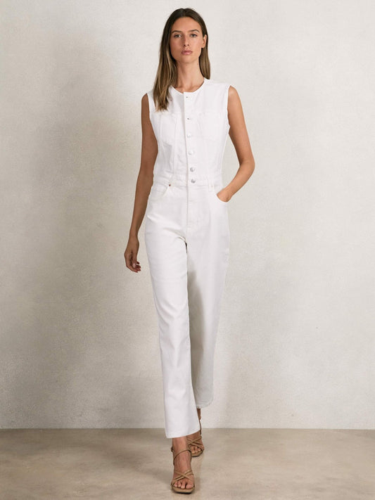 Reiss Value - Paige Denim Straight Leg Jumpsuit in Ecru
