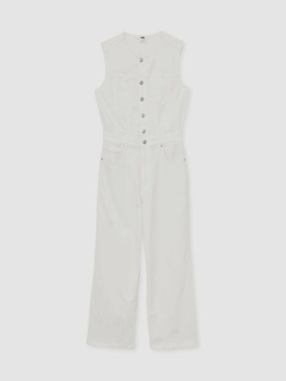 Reiss Value - Paige Denim Straight Leg Jumpsuit in Ecru