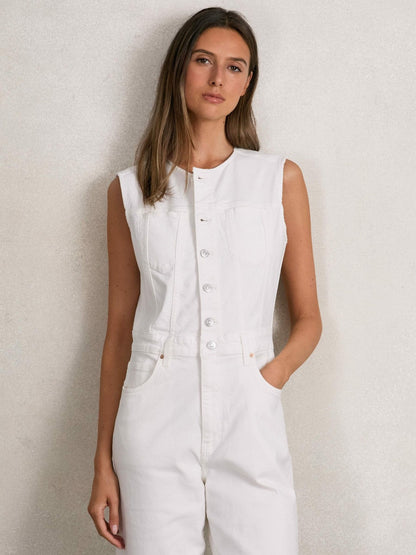 Reiss Value - Paige Denim Straight Leg Jumpsuit in Ecru