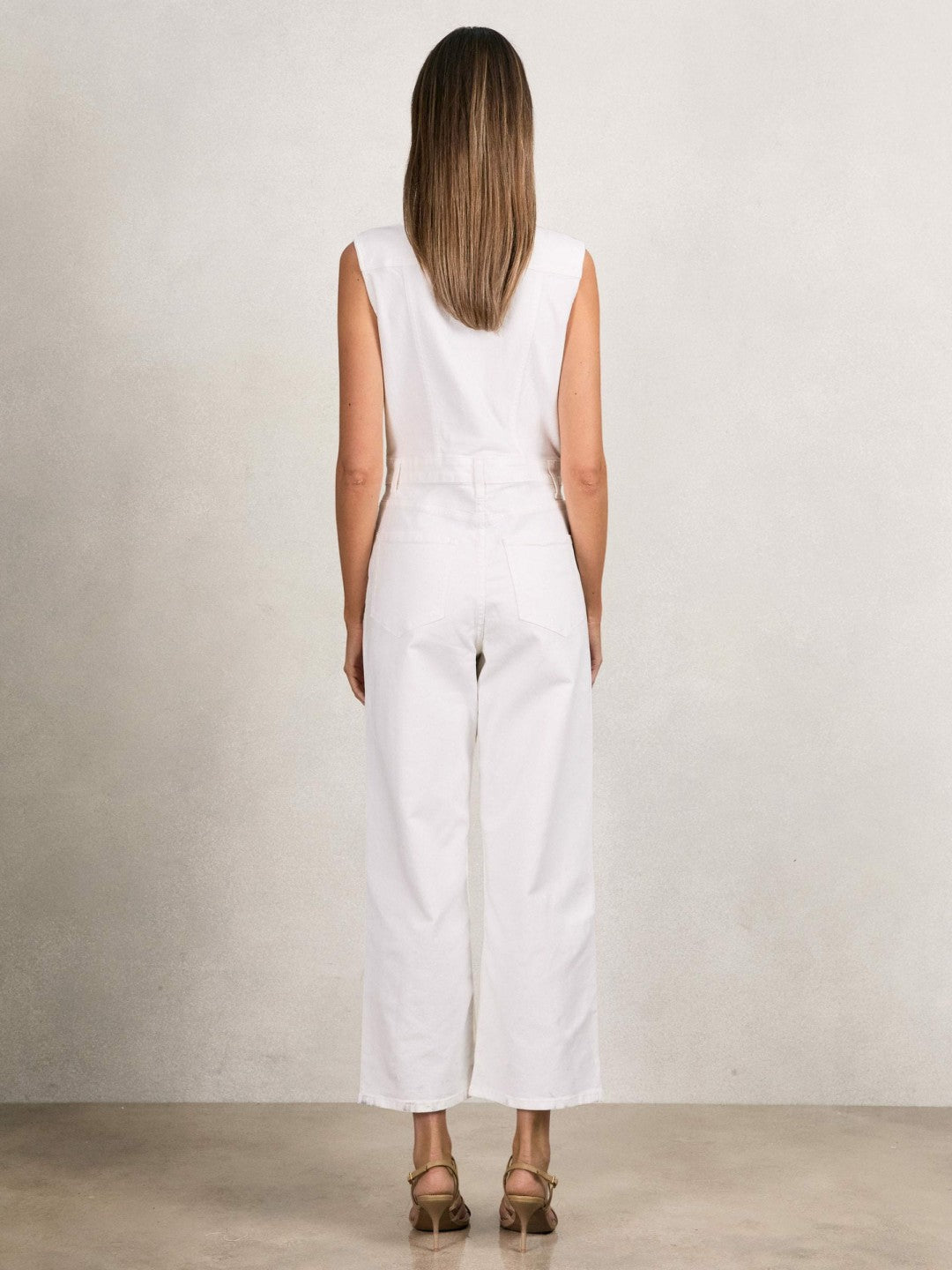 Reiss Value - Paige Denim Straight Leg Jumpsuit in Ecru