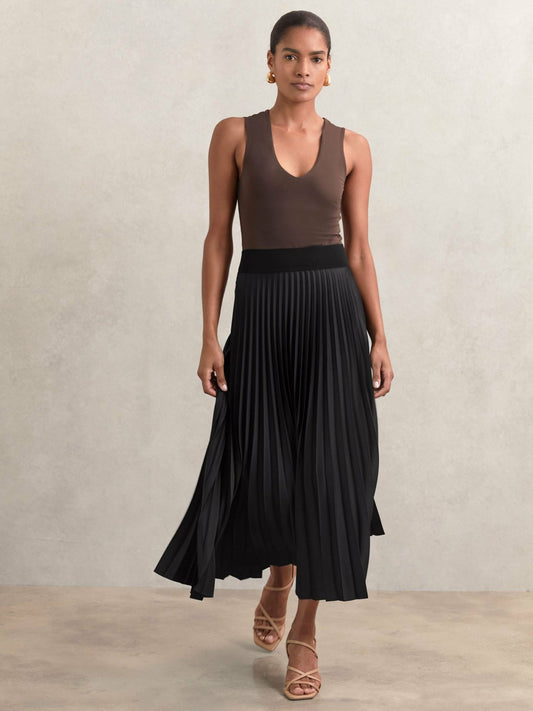 Reiss Best Seller - Pleated Midi Skirt in Black