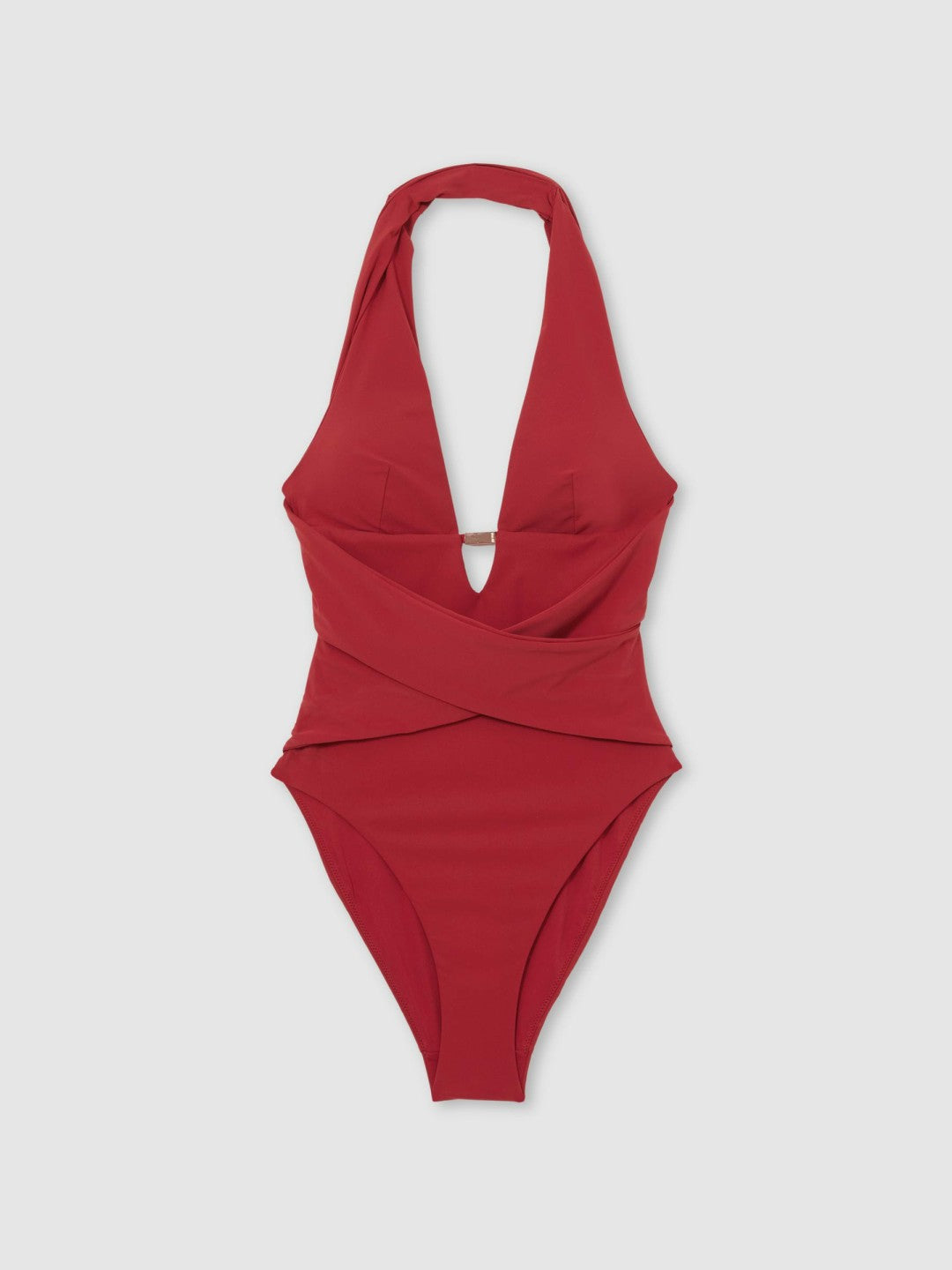 Reiss Offer - Plunge Halterneck Swimsuit in Dark Red