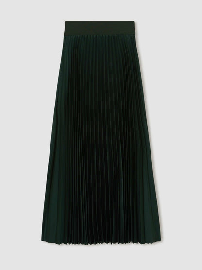 Reiss Offer - Pleated Midi Skirt in Dark Green