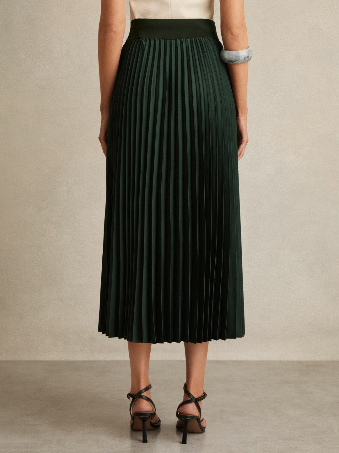 Reiss Offer - Pleated Midi Skirt in Dark Green