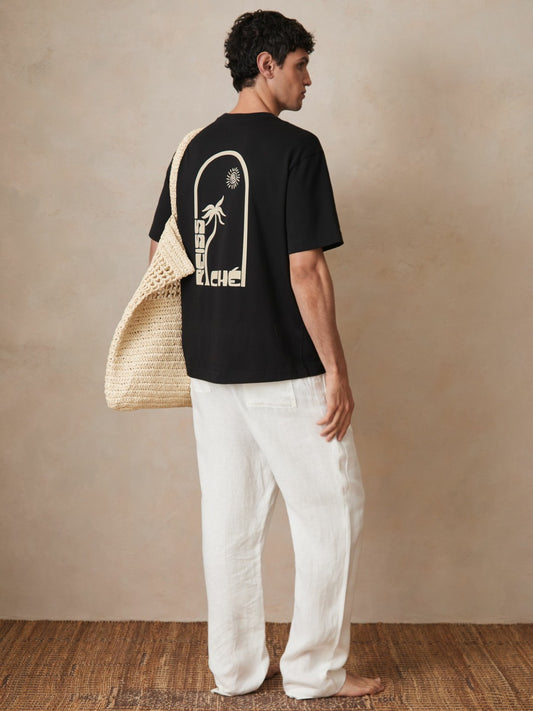 Reiss Best Seller - | Ché Cotton Palm-Print T-Shirt in Black