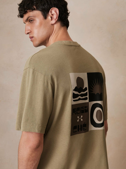 Reiss Featured - | Ché Cotton-Linen Sunset T-Shirt in Sage Green