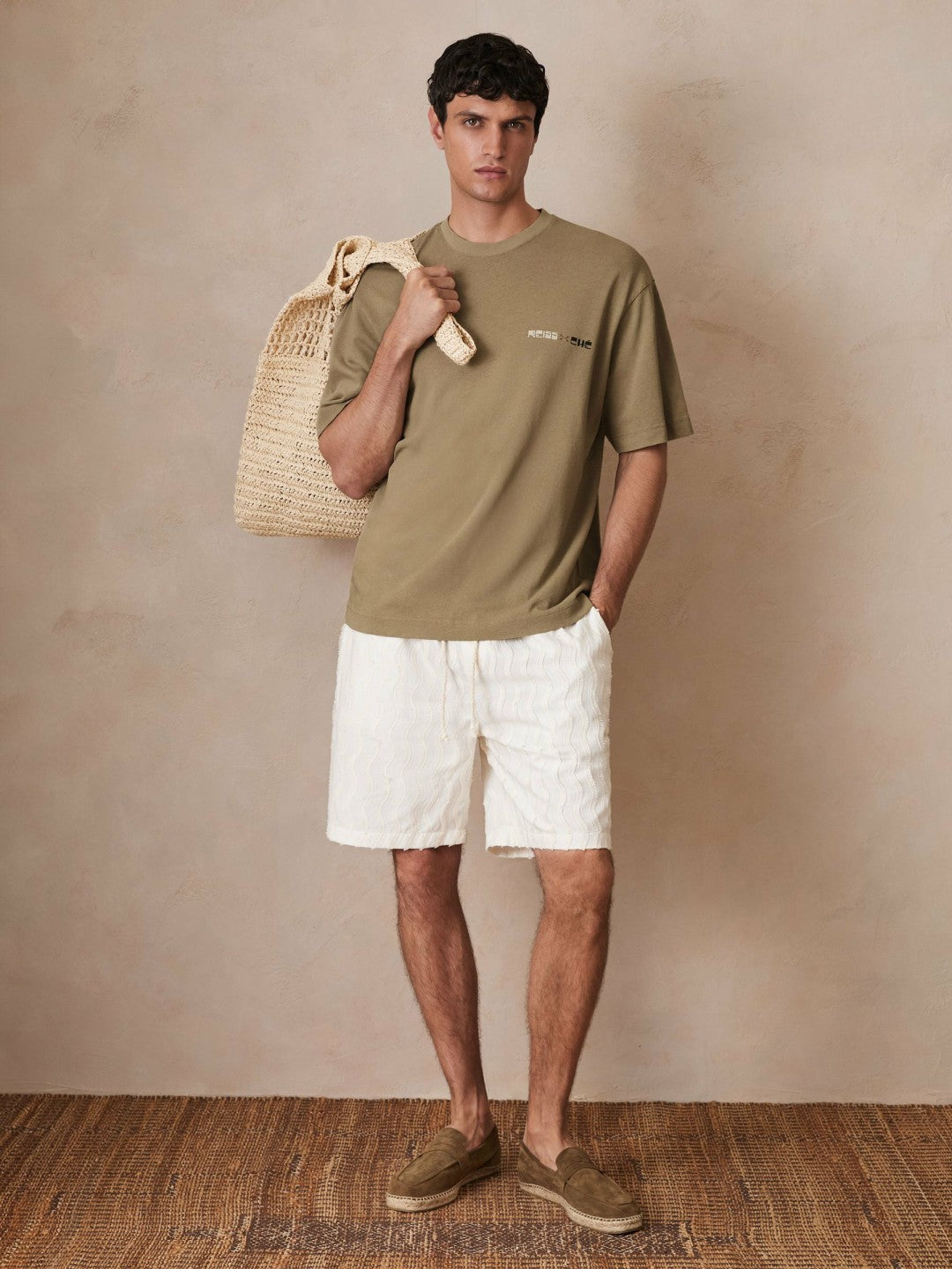 Reiss Featured - | Ché Cotton-Linen Sunset T-Shirt in Sage Green