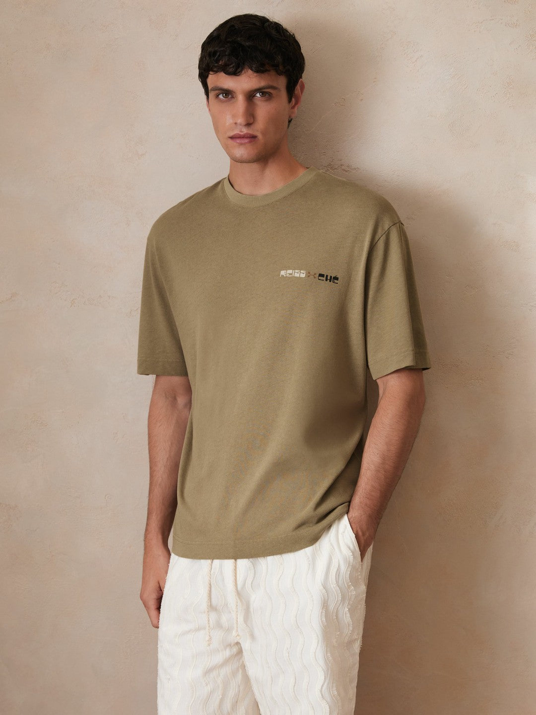 Reiss Featured - | Ché Cotton-Linen Sunset T-Shirt in Sage Green