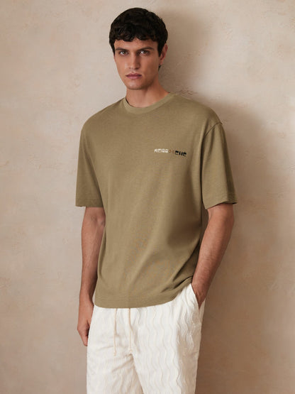 Reiss Featured - | Ché Cotton-Linen Sunset T-Shirt in Sage Green