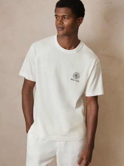 Reiss Best Seller - | Ché Cotton Palm-Tree T-Shirt in White