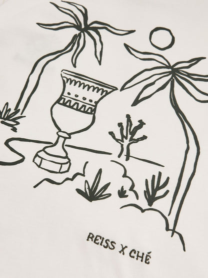 Reiss Best Seller - | Ché Cotton Palm-Tree T-Shirt in White