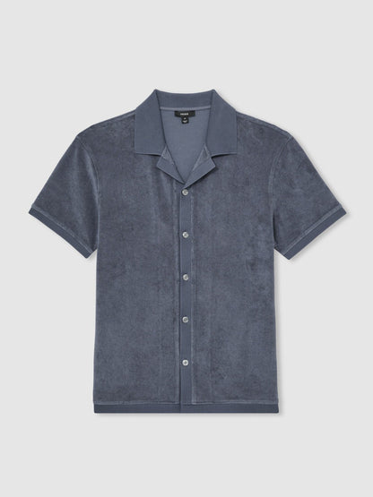 Reiss Cotton Blend Towelling Shirt in Airforce Blue