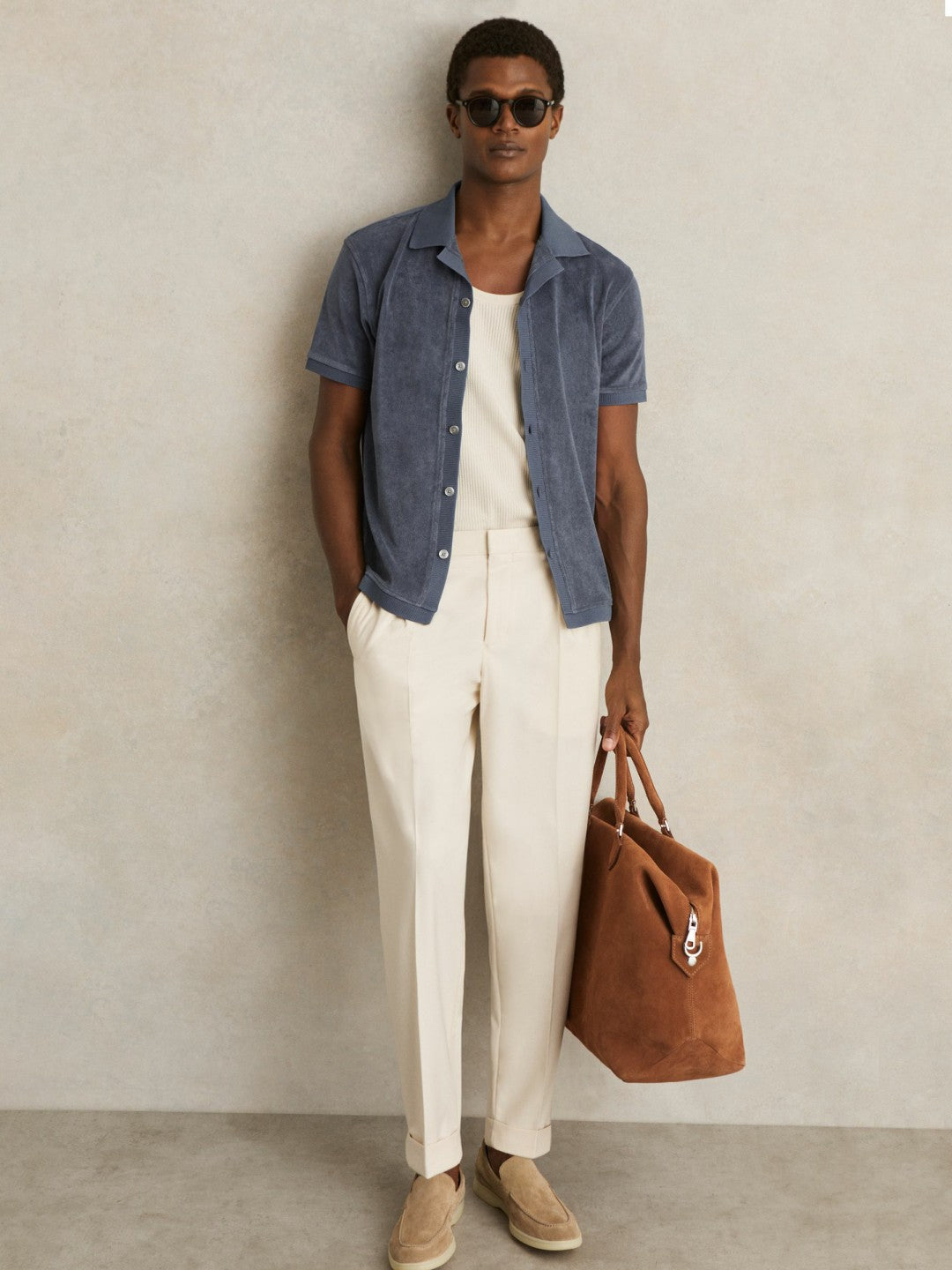 Reiss Cotton Blend Towelling Shirt in Airforce Blue