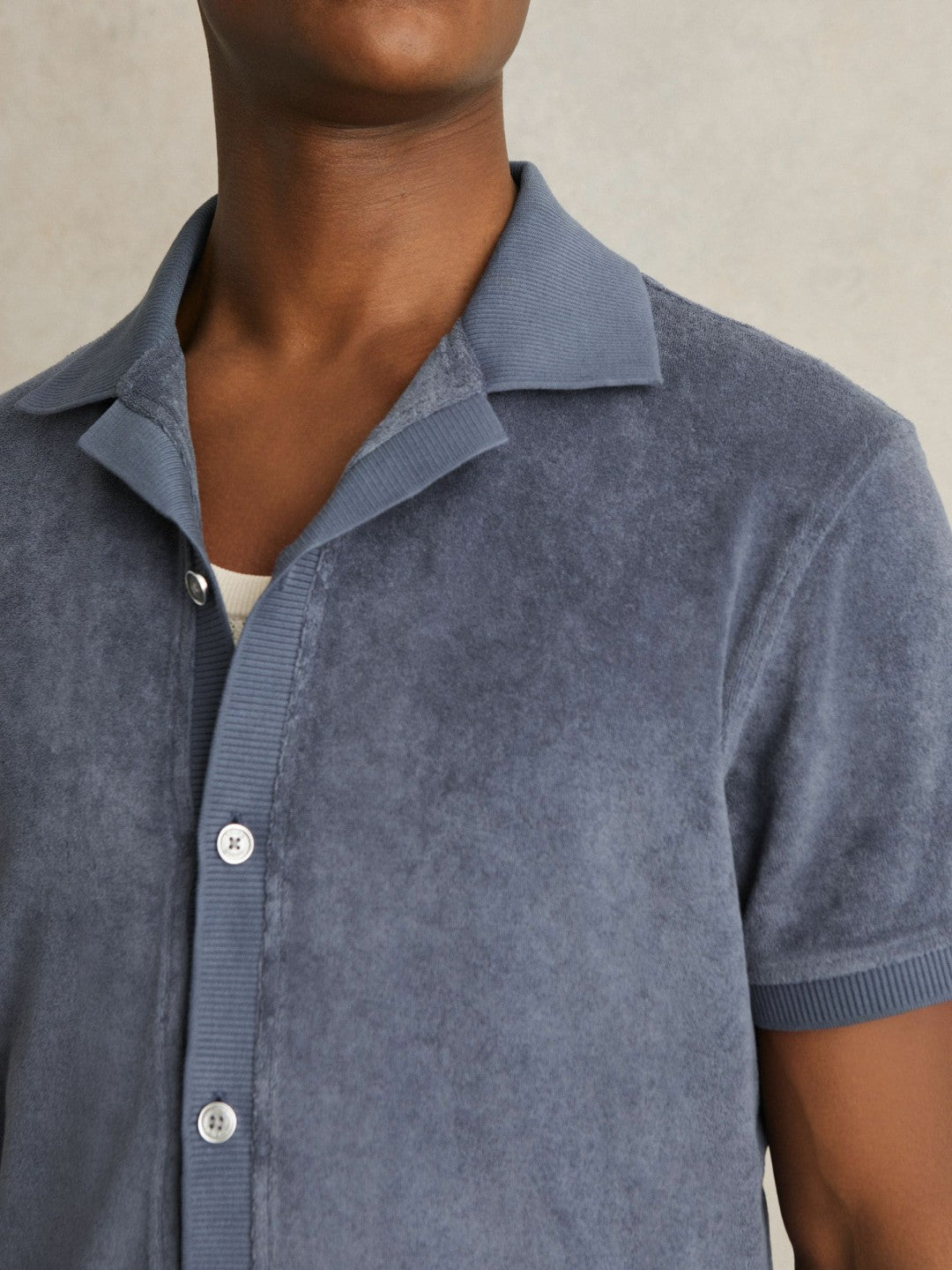 Reiss Cotton Blend Towelling Shirt in Airforce Blue