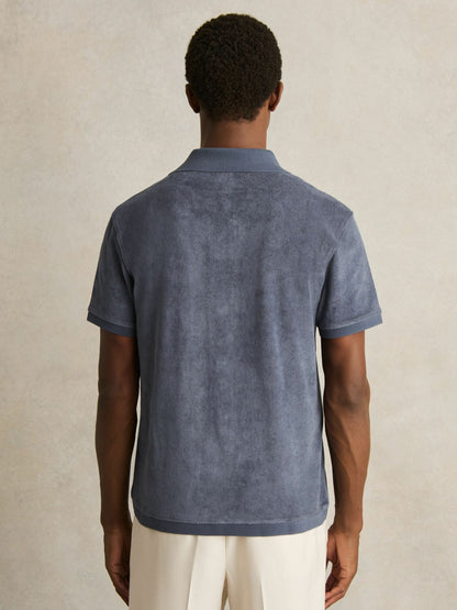 Reiss Cotton Blend Towelling Shirt in Airforce Blue