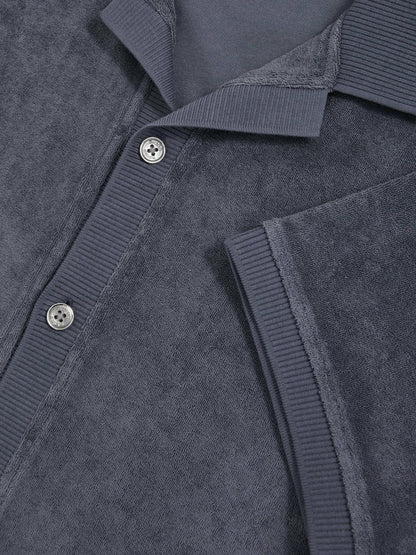 Reiss Cotton Blend Towelling Shirt in Airforce Blue