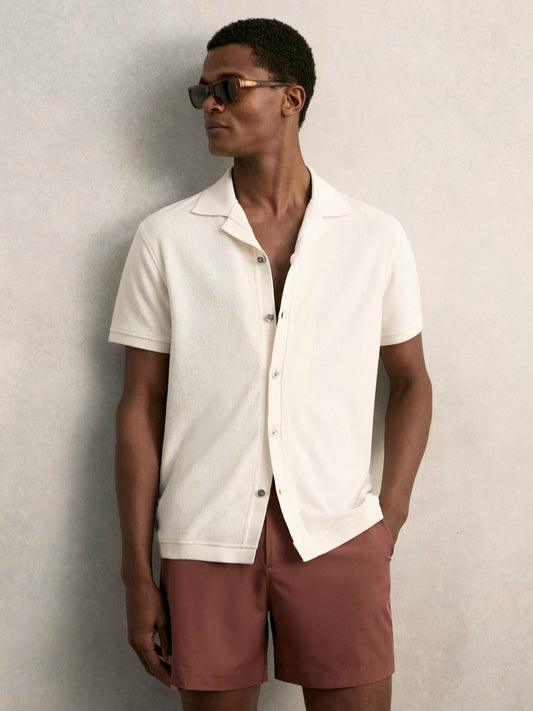 Reiss Popular Choice - Cotton Blend Towelling Shirt in White