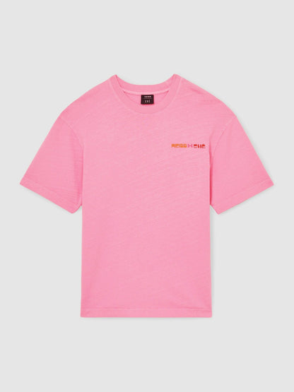 Reiss Best Seller - | Ché Cotton-Linen Sunset T-Shirt in Pink