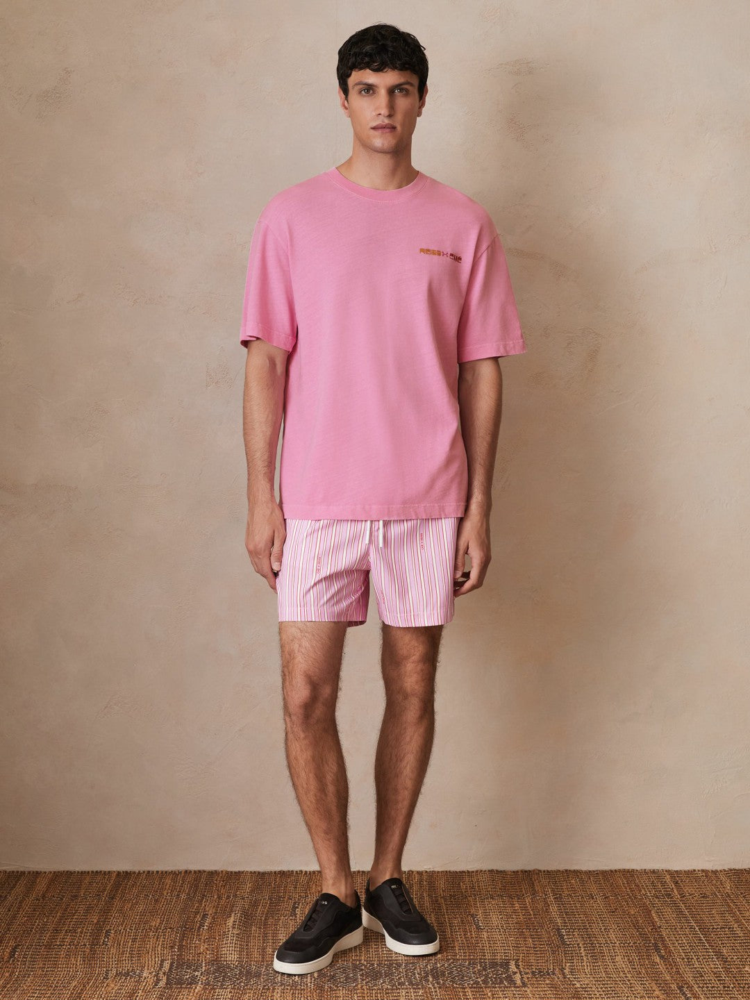 Reiss Best Seller - | Ché Cotton-Linen Sunset T-Shirt in Pink