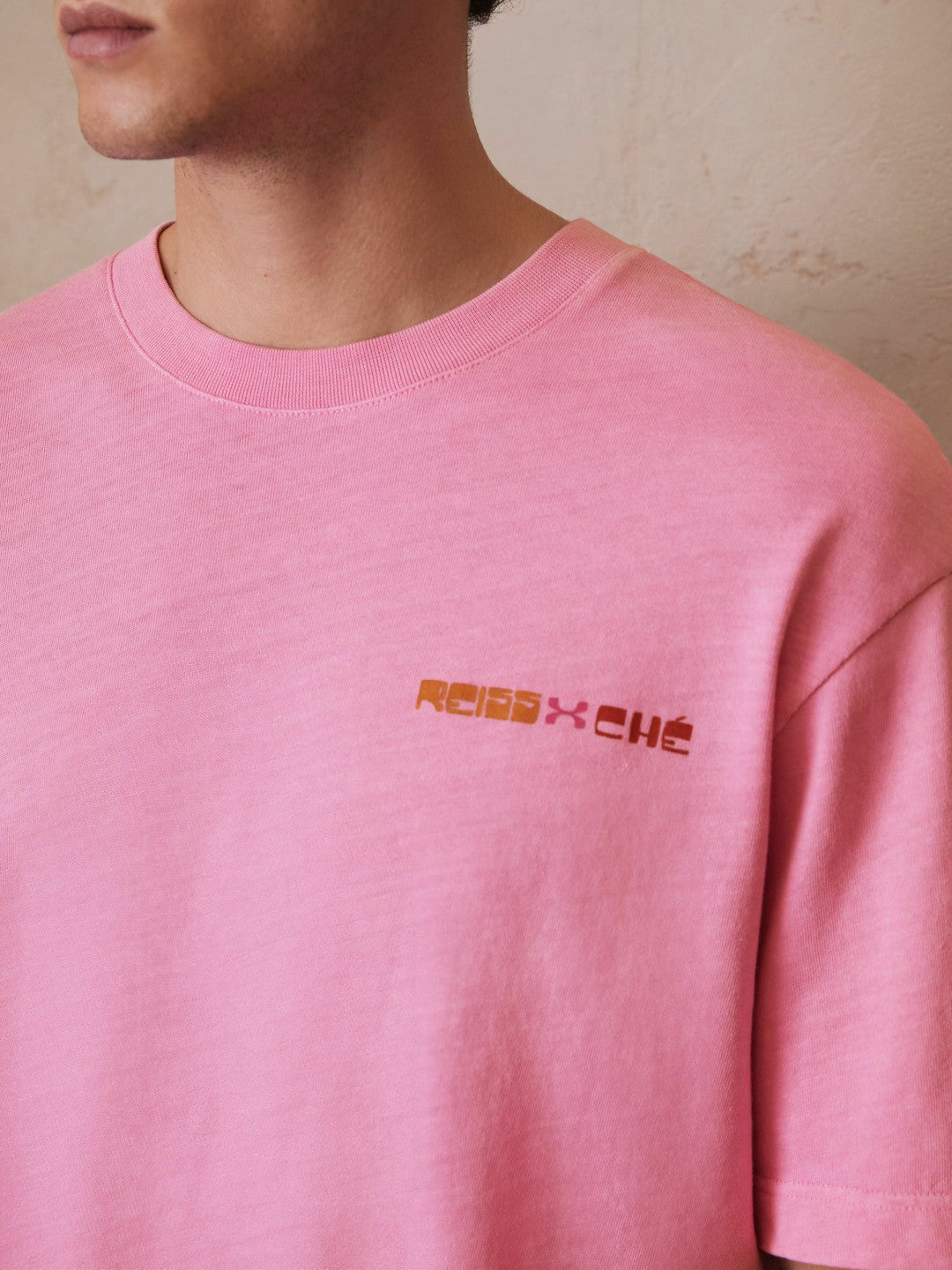 Reiss Best Seller - | Ché Cotton-Linen Sunset T-Shirt in Pink
