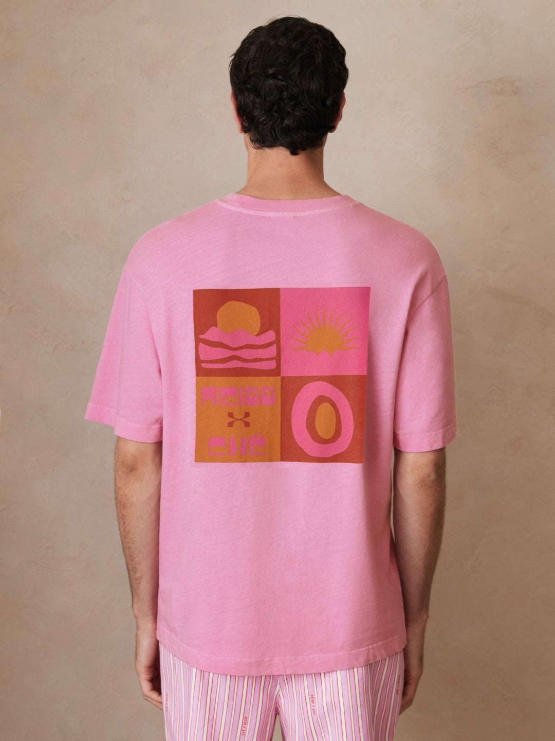 Reiss Best Seller - | Ché Cotton-Linen Sunset T-Shirt in Pink