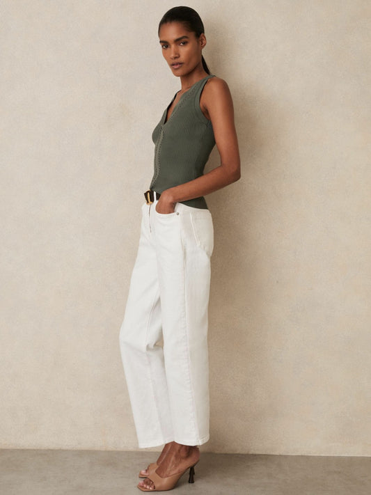 Reiss Affordable - Craft-Stitch Rib-Knit Vest in Khaki Green