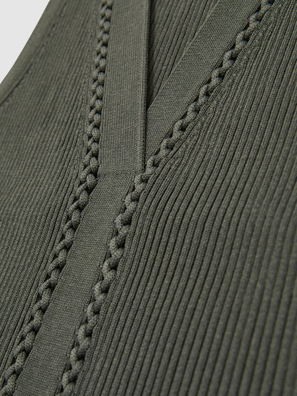 Reiss Affordable - Craft-Stitch Rib-Knit Vest in Khaki Green