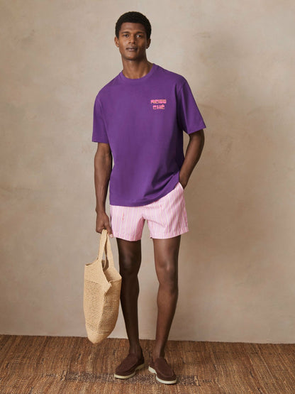 Reiss Popular Choice - | Ché Cotton Palm-Print T-Shirt in Purple