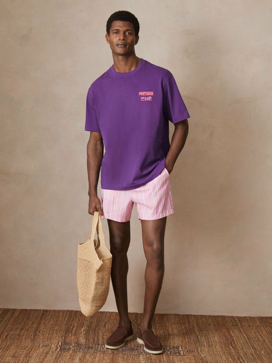 Reiss Popular Choice - | Ché Cotton Palm-Print T-Shirt in Purple