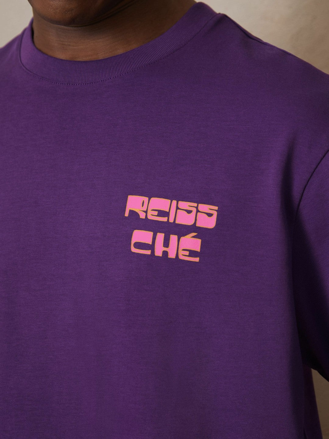 Reiss Popular Choice - | Ché Cotton Palm-Print T-Shirt in Purple