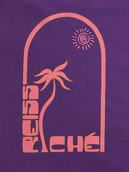 Reiss Popular Choice - | Ché Cotton Palm-Print T-Shirt in Purple