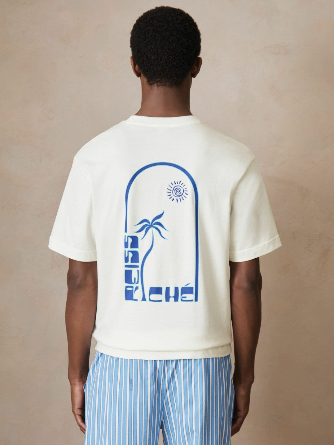 Reiss Sale - | Ché Cotton Palm-Print T-Shirt in White