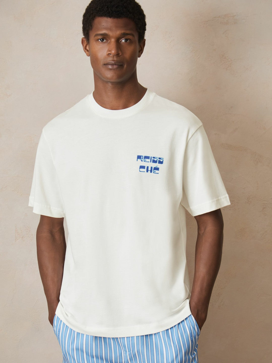 Reiss Sale - | Ché Cotton Palm-Print T-Shirt in White