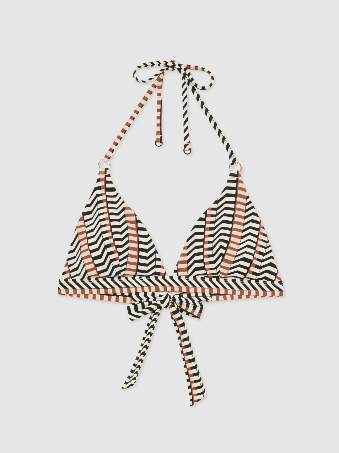 Reiss Triangle Halterneck Bikini Top in Black/Brown