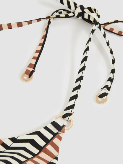 Reiss Triangle Halterneck Bikini Top in Black/Brown