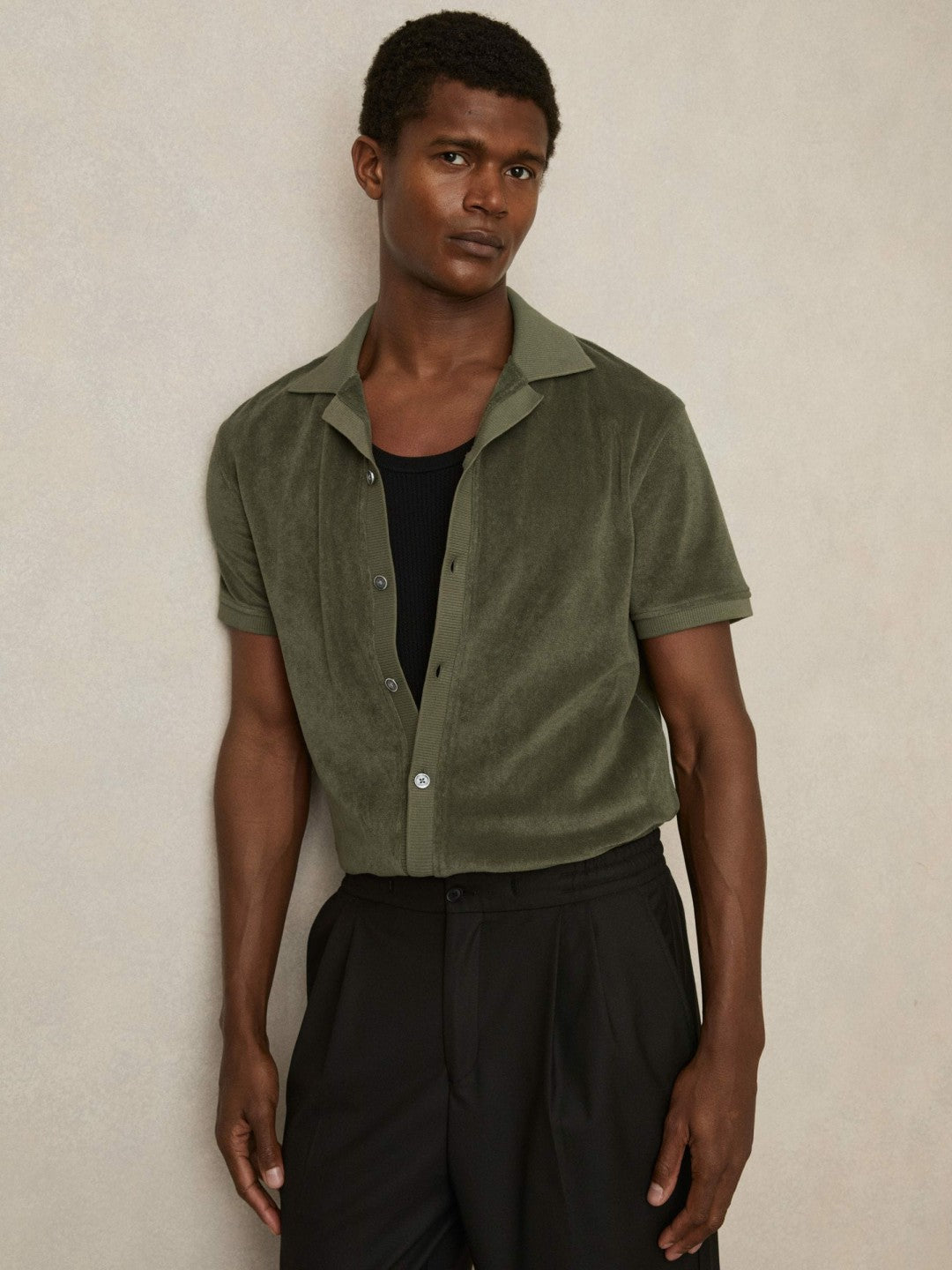 Reiss Featured - Cotton Blend Towelling Shirt in Green