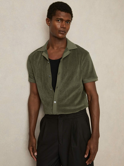 Reiss Featured - Cotton Blend Towelling Shirt in Green