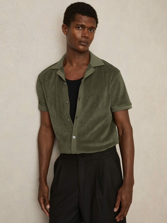 Reiss Featured - Cotton Blend Towelling Shirt in Green