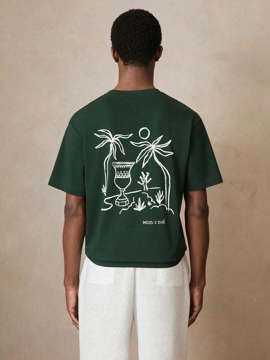 Reiss Value - | Ché Cotton Palm-Tree T-Shirt in Green